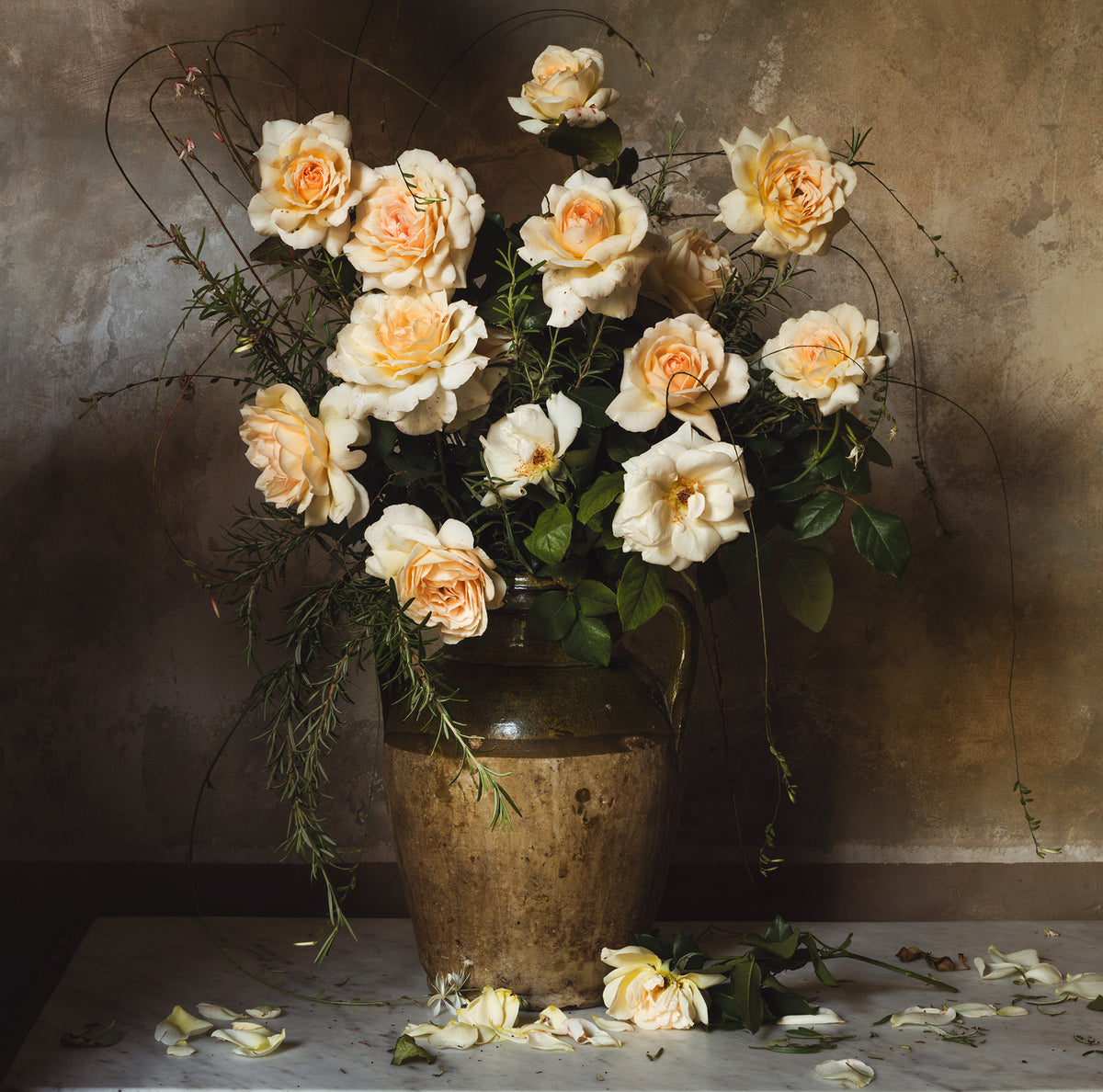 Still Life with Garden Roses and Rosemary