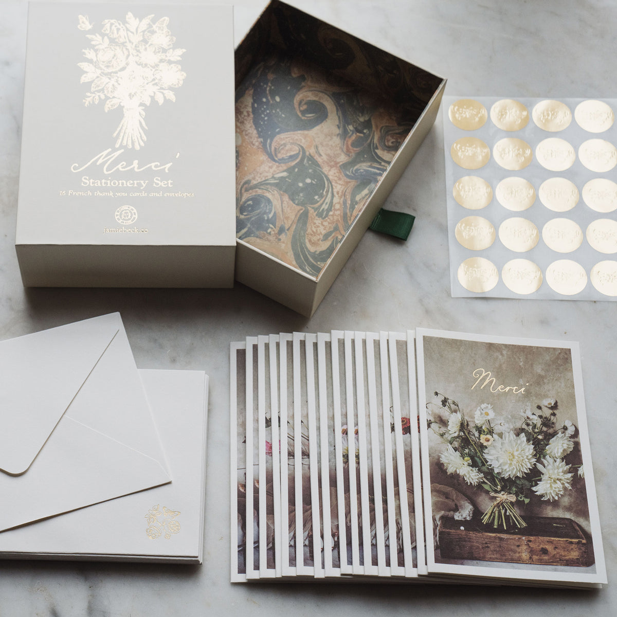 Merci Stationery II • Set of 16 Cards and Envelopes