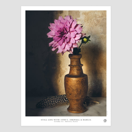 Still Life with 18th c. Inkwell & Dahlia Poster