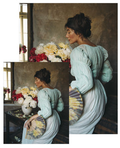 Woman with Spring Peonies Small Poster